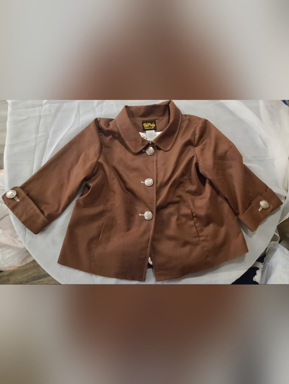 Rare Vintage Bob Mackie Wearable Art Brown Swing Coat 3/4 Sleeve, Medium - Picture 4 of 10